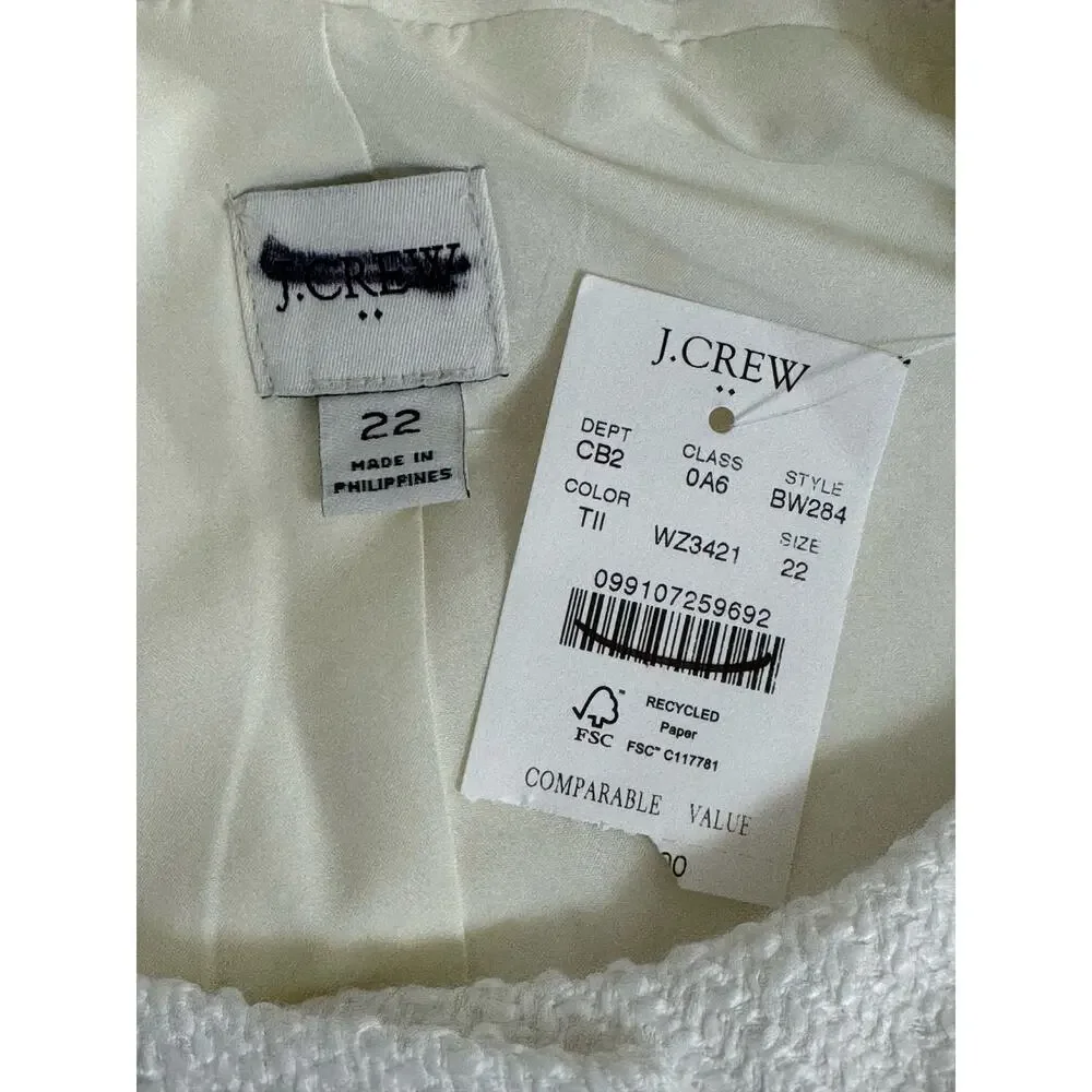 NWT‎ J.Crew Tweed Lady Jacket in White Size 22